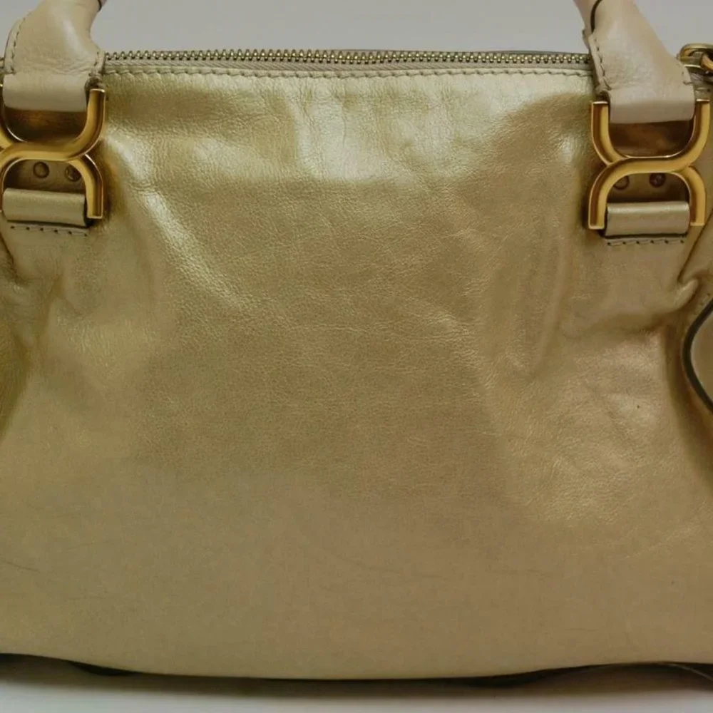 Auth Chloe Marcie Medium Shoulder Bag Leather Peal Gold - Picture 6 of 15